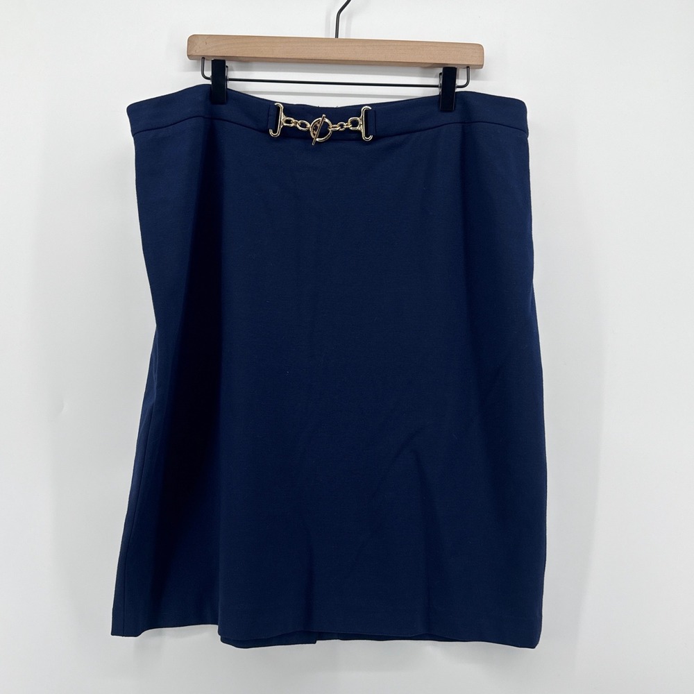 Talbots Womens Skirt Size 18‎ Navy Blue Knee Length Gold Chain Accent Stretch